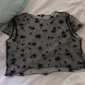 Sheer star printed black crop top
